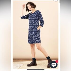 EMILY & FIN EFFY TUNIC DRESS CITY DOGS daschund navy blue long sleeve M